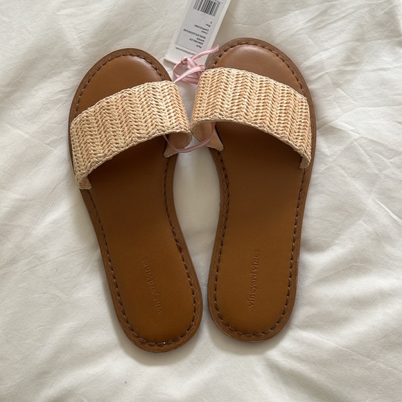NWT Vineyard Vines Raffia Woven Jute Leather Slide Sandals - Picture 2 of 5
